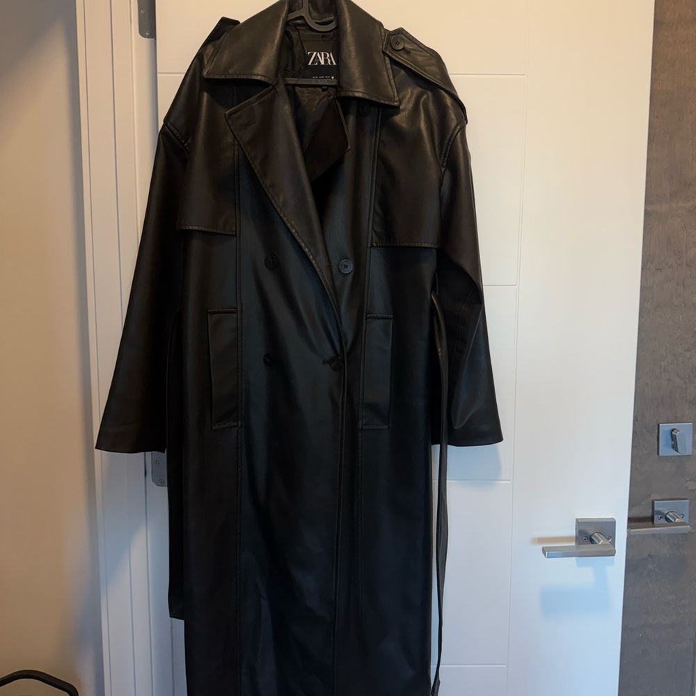 Zara Women's Black Leather Trench Coat